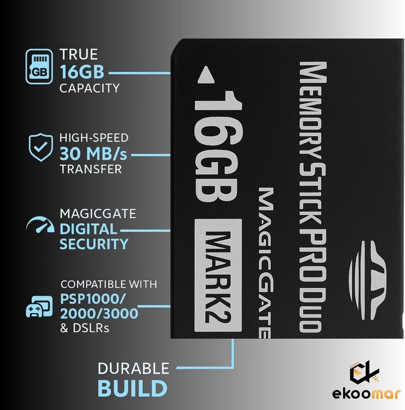 Ekoomar Original 16GB Memory Stick Pro Duo MARK2 - Compatible with PSP1000/2000/3000, DSLR Burst Shooting, MagicGate | High-Speed Read/Write Memory Stick Duo Card for PSP Memory Stick & Cameras - Image 2